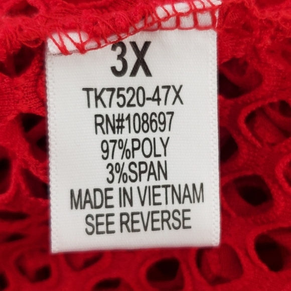 Fish Net Zip Front Peplum Top Size 3X Red Sleeveless Open Weave Tunic Stretch - Picture 10 of 12